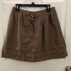 LOFT 100% Cotton Textured Brown Skirt with Beaded Drawstring